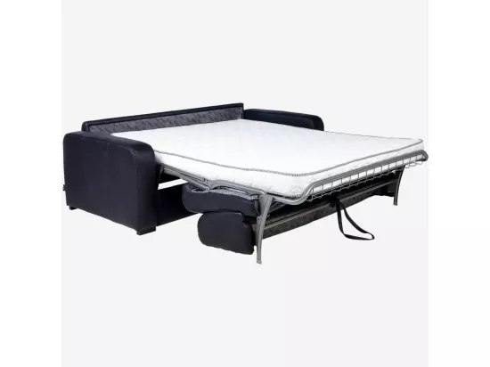 HABITAT - Canapé convertible 3 places - Couchage 160 cm - Matelas en mousse 14 cm - Cuir Noir - Porto
