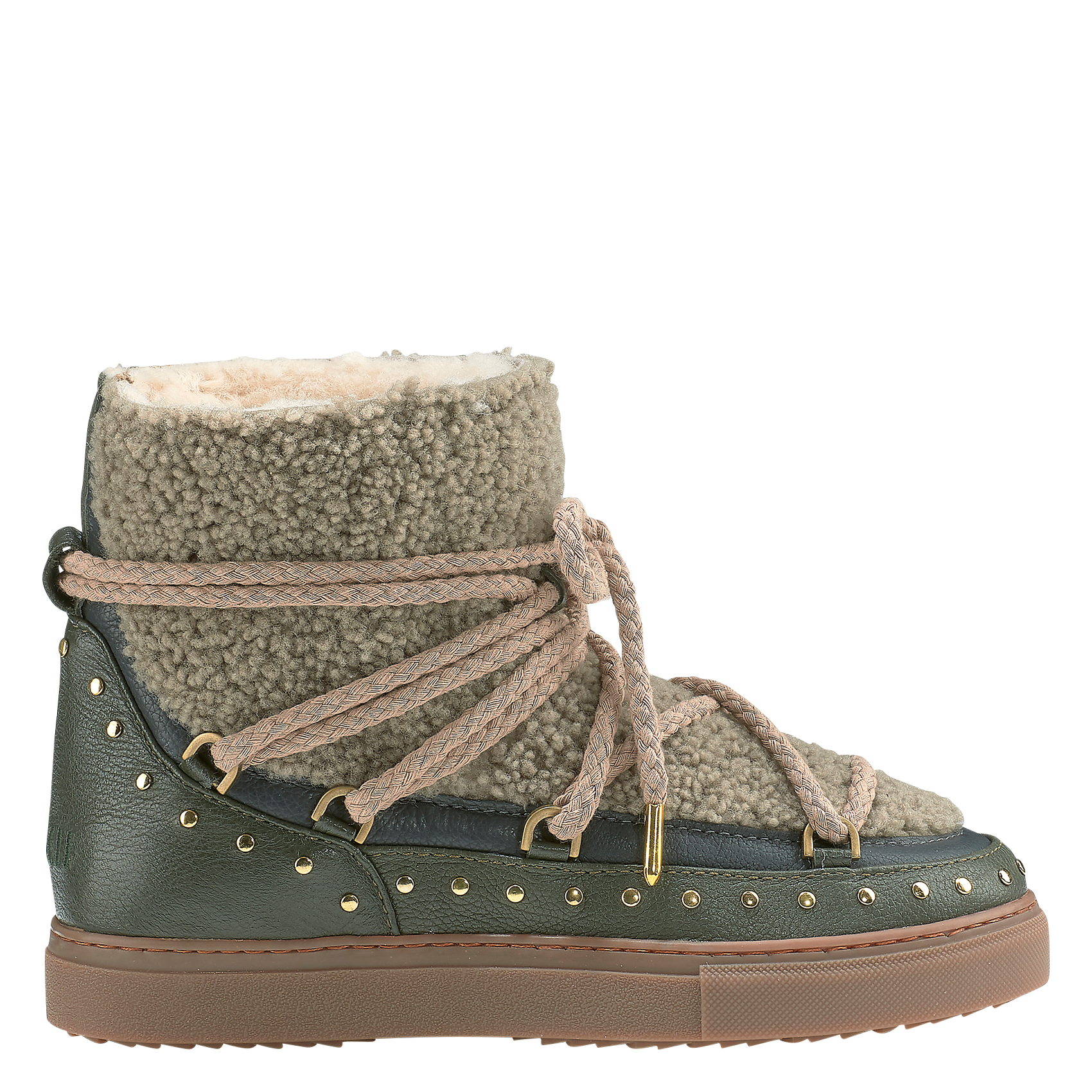 CURLY ROCK - Bottines fourrées bi matière à clous| Vert