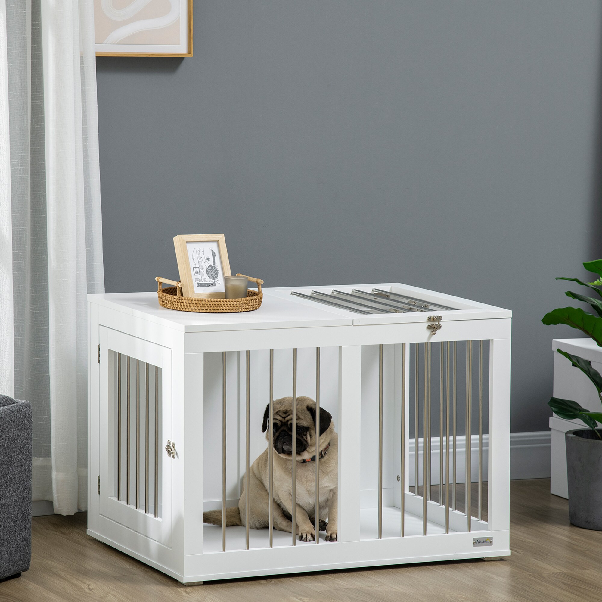 PawHut Hundekäfig mit 2 Türen schwarz 80L x 50B x 56,5H cm