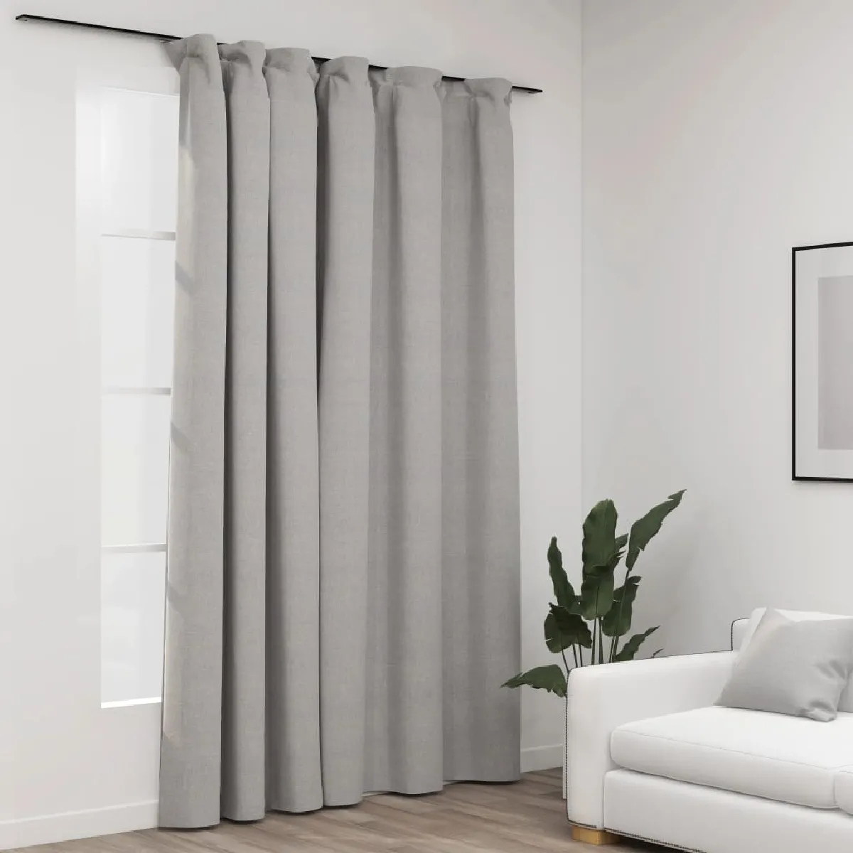 vidaXL Rideaux Occultants Lin - Gris - 290x245 cm