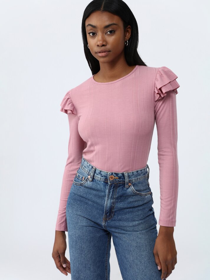 Blusa de tricô com babados - Rosa