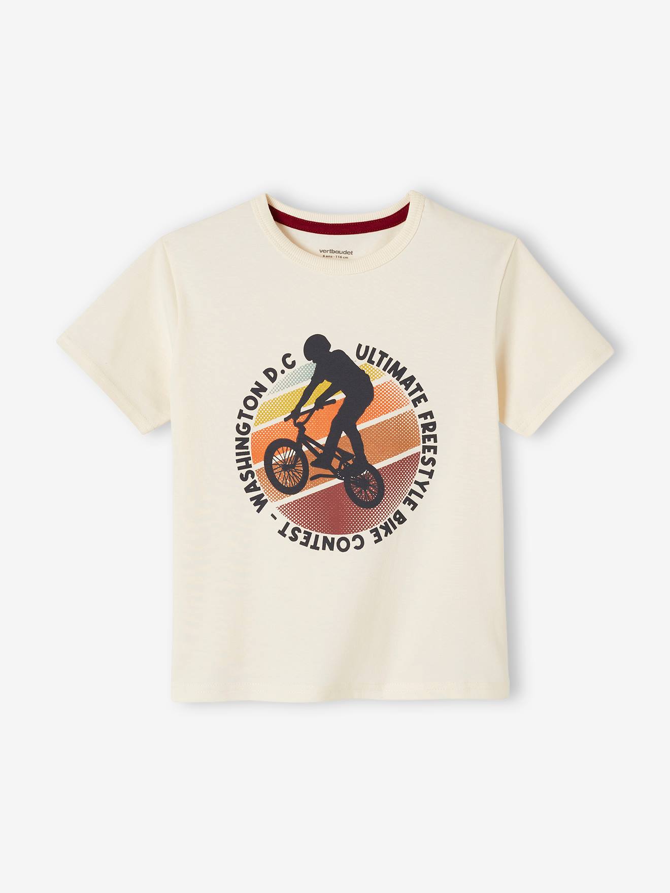 Camiseta de manga curta com estampas gráficas, para meninos, lisa, branca clara com motivos.