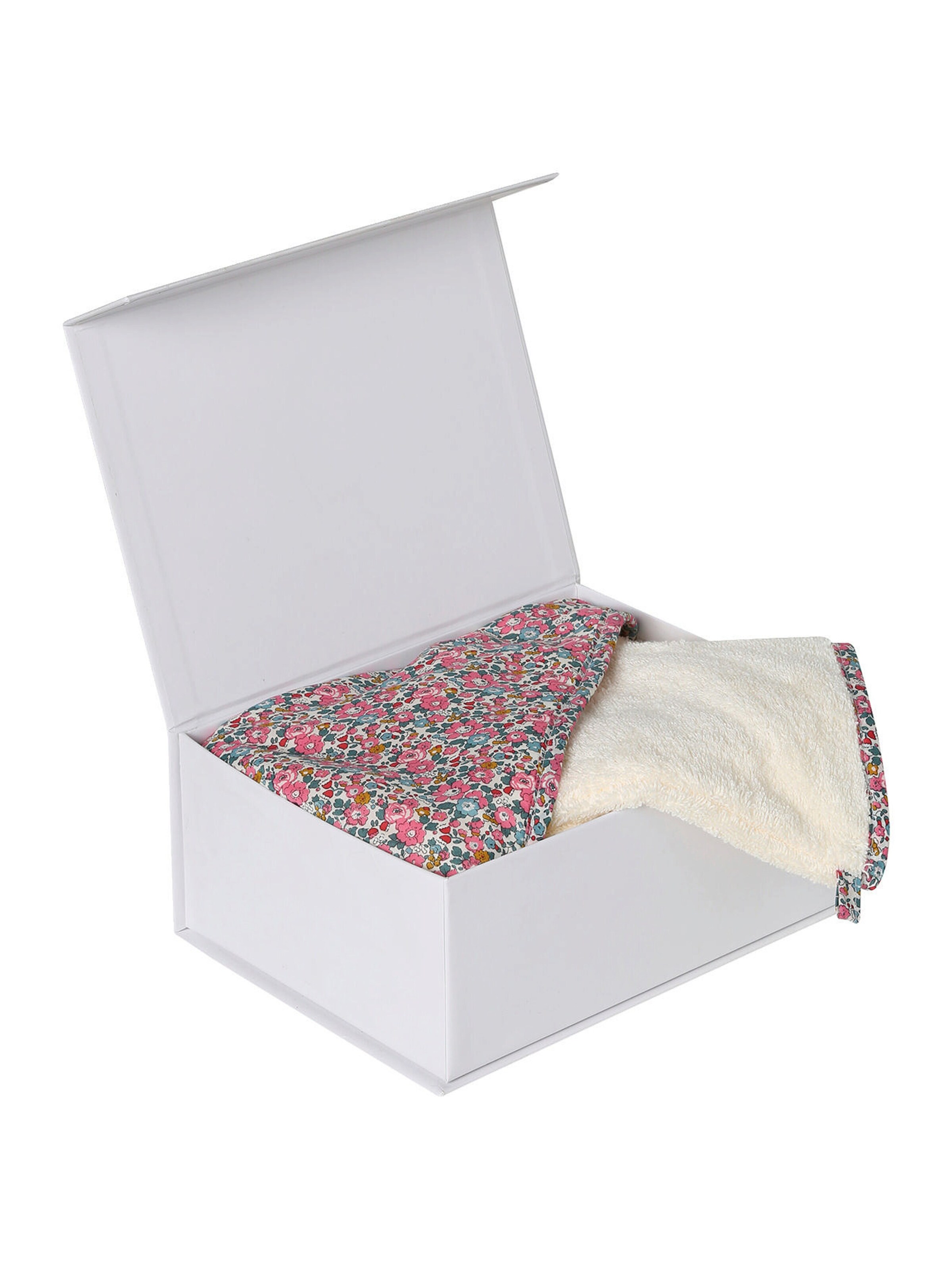 Envie de Fraise Baby Geschenkset aus Badecape mit Liberty-Stoff & Waschhandschuh weiß