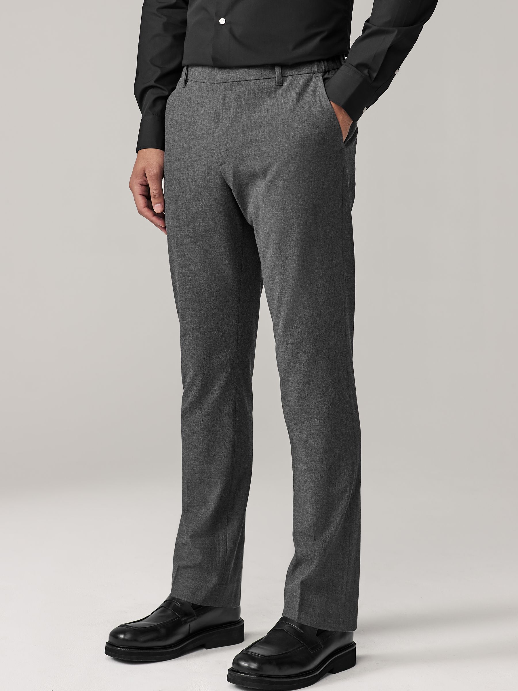 Antraciet - Slim Fit - Elasticated Waist Motionflex Stretch Smart Trousers