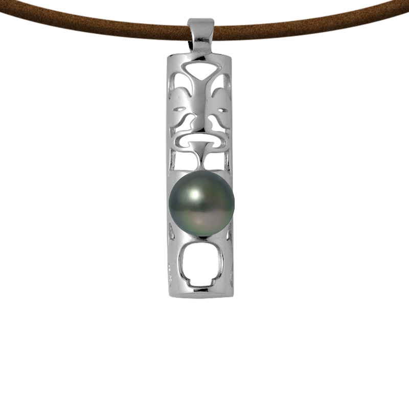 Collier Homme Totem Tribal en Cuir, Perle de Tahiti et Argent Massif 925