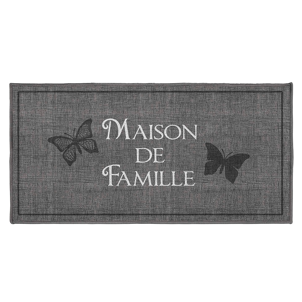 Tapis rectangulaire imprimé maison de famille gris 57x115cm