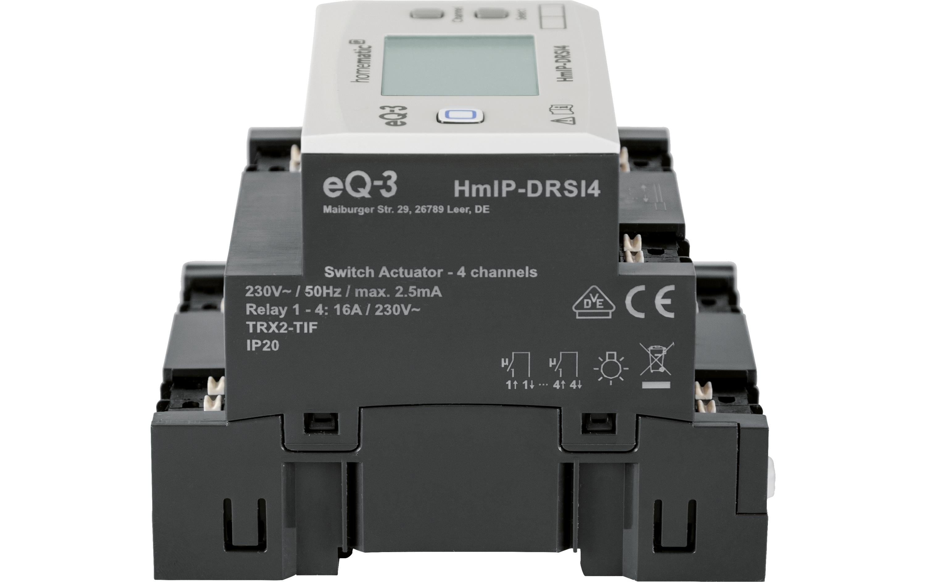 Smart Home Funk-Schaltaktor für Hutschienenmontage 4-fach<br>DIN-Rail Funk-Schaltaktor 4-fach – HmIP-DRSI4