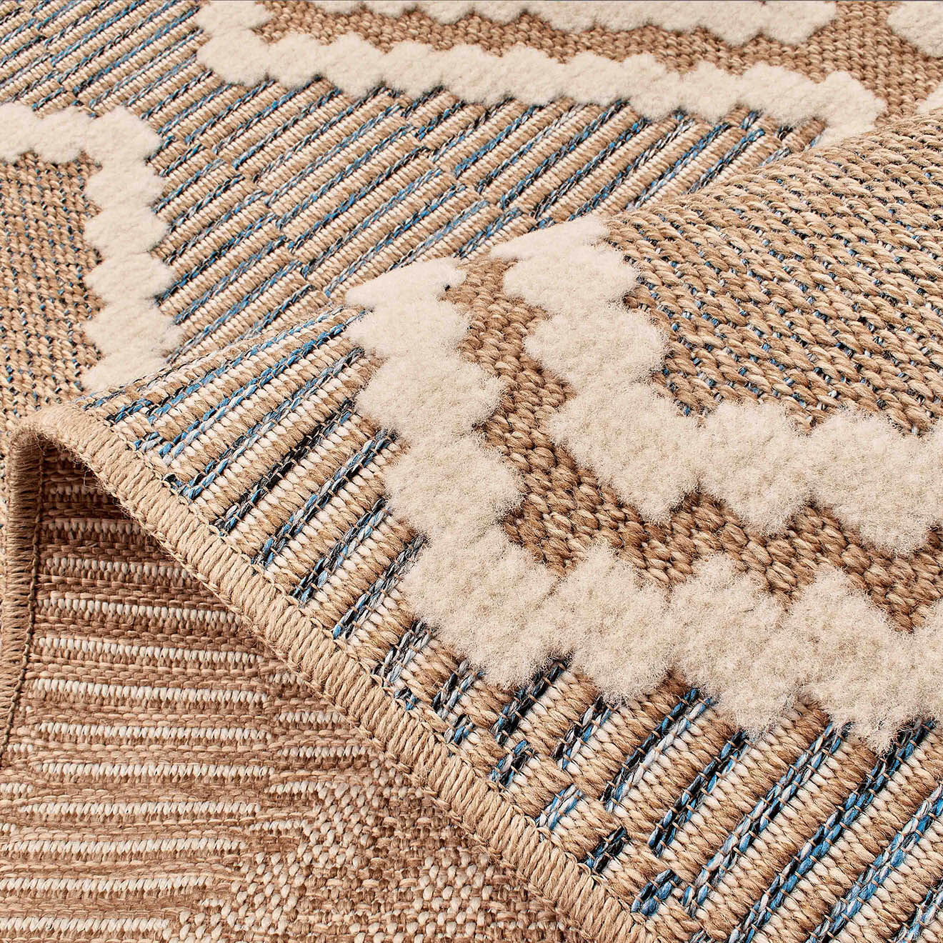 Nazar Rugs Tapis aspect jute TULUM 9048 intérieur & extérieur bleu - 60x180 cm