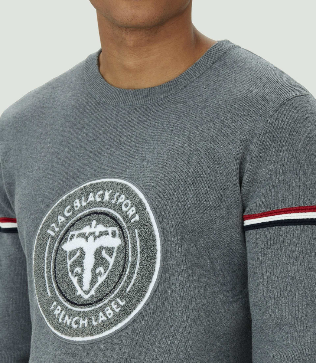 Pull col rond en coton gris 