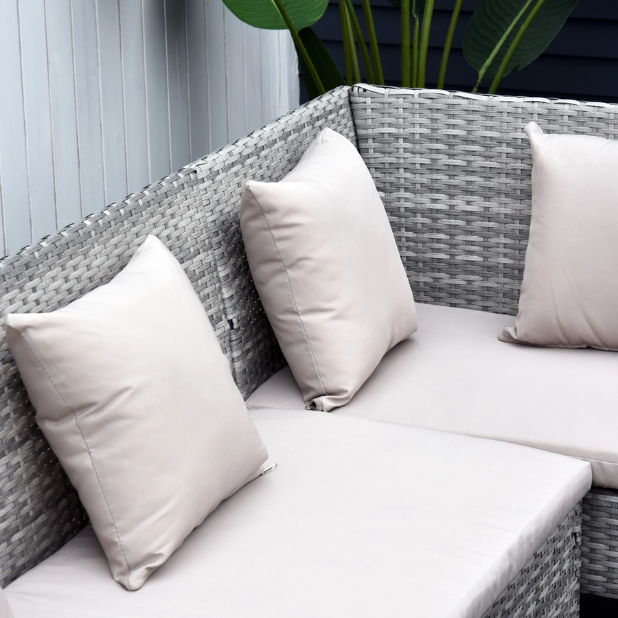 Outsunny Rattan Sitzgruppe mit Tisch grau, cremeweiß