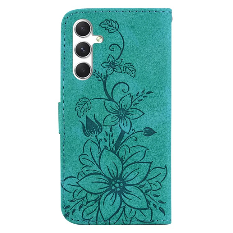 Samsung Galaxy S25  Plus Leder Tasche Wallet - Blumen Imprint - Türkis