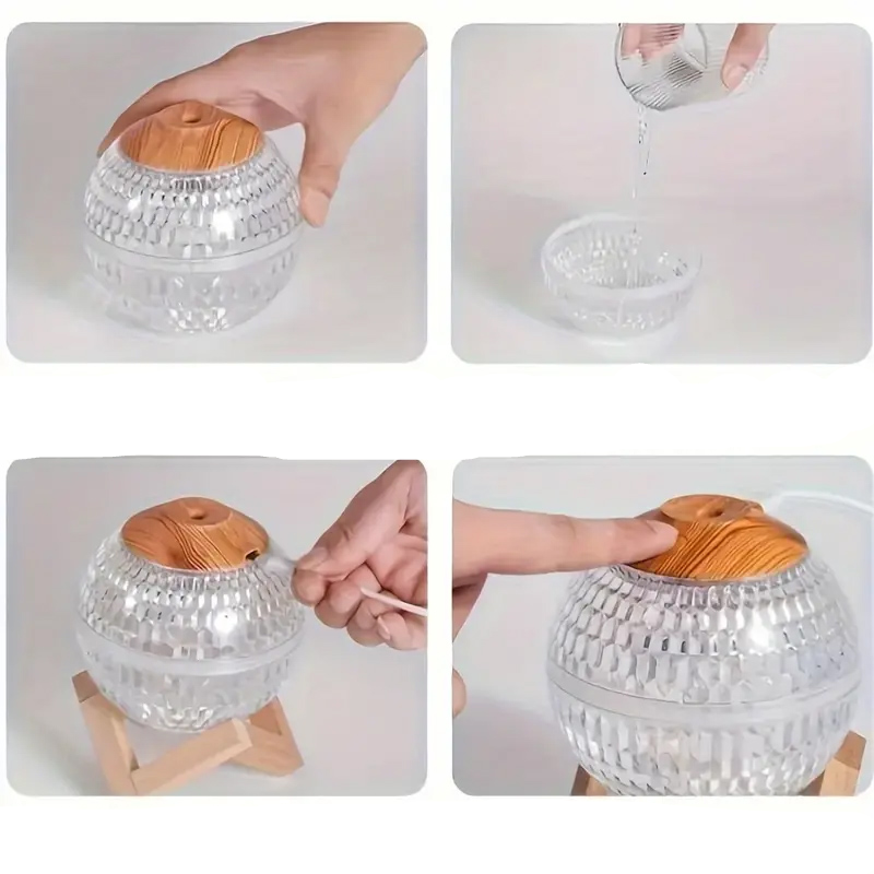 (350ml) Mini USB Luftbefeuchter Aroma Öl Diffuser mit LED Beleuchtung - Hellbraun / Transparent