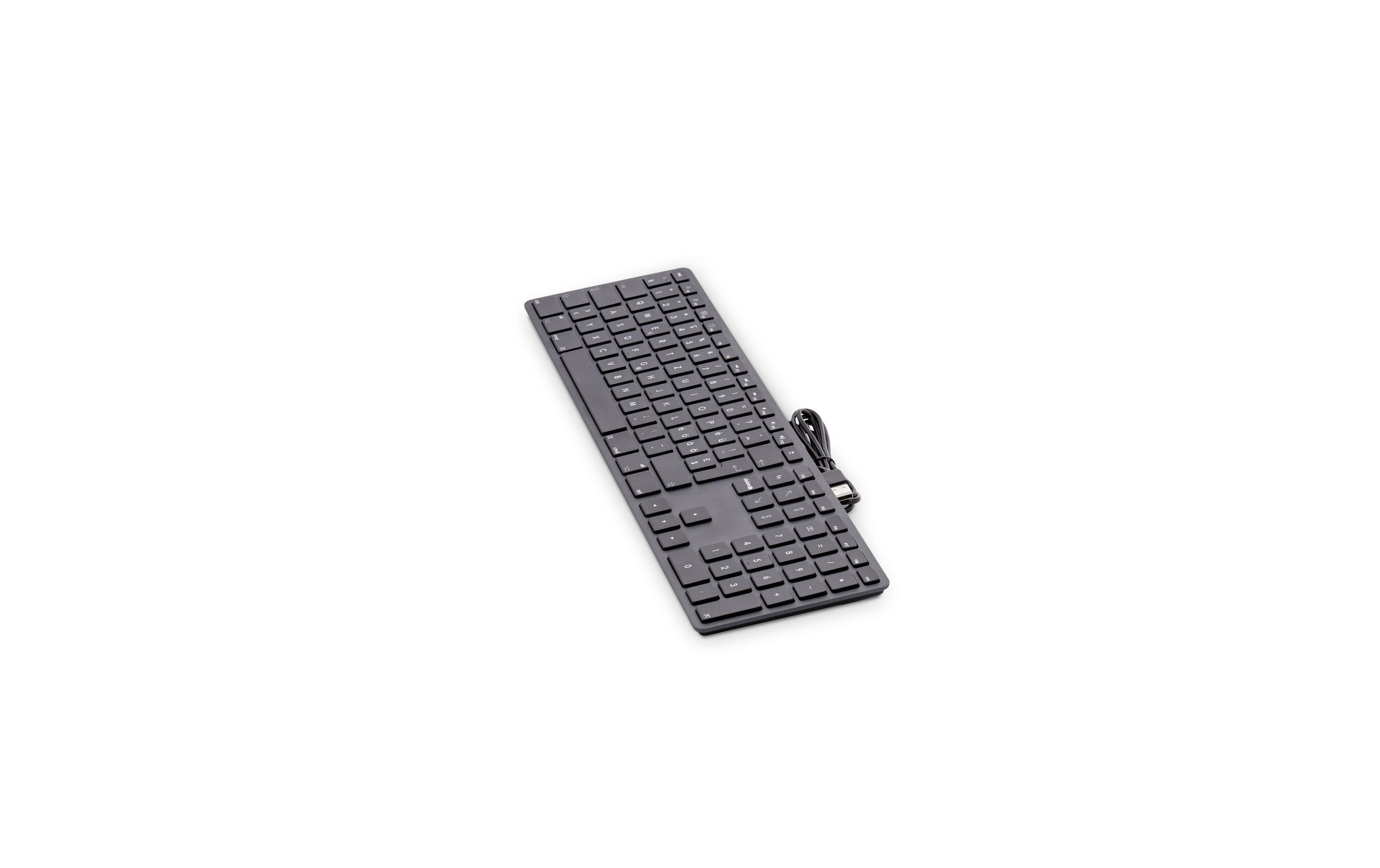 Tastatur KB-1243 Schwarz, Mac CH-Layout mit ZiffernblockElegante Mac-Tastatur mit Aluminiumcover