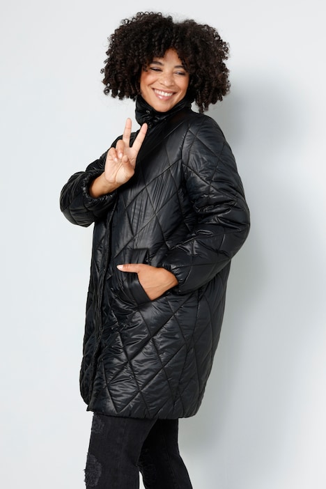 Steppjacke, oversized, Rhombenstepp, 2-Wege-Zipper, Langarm