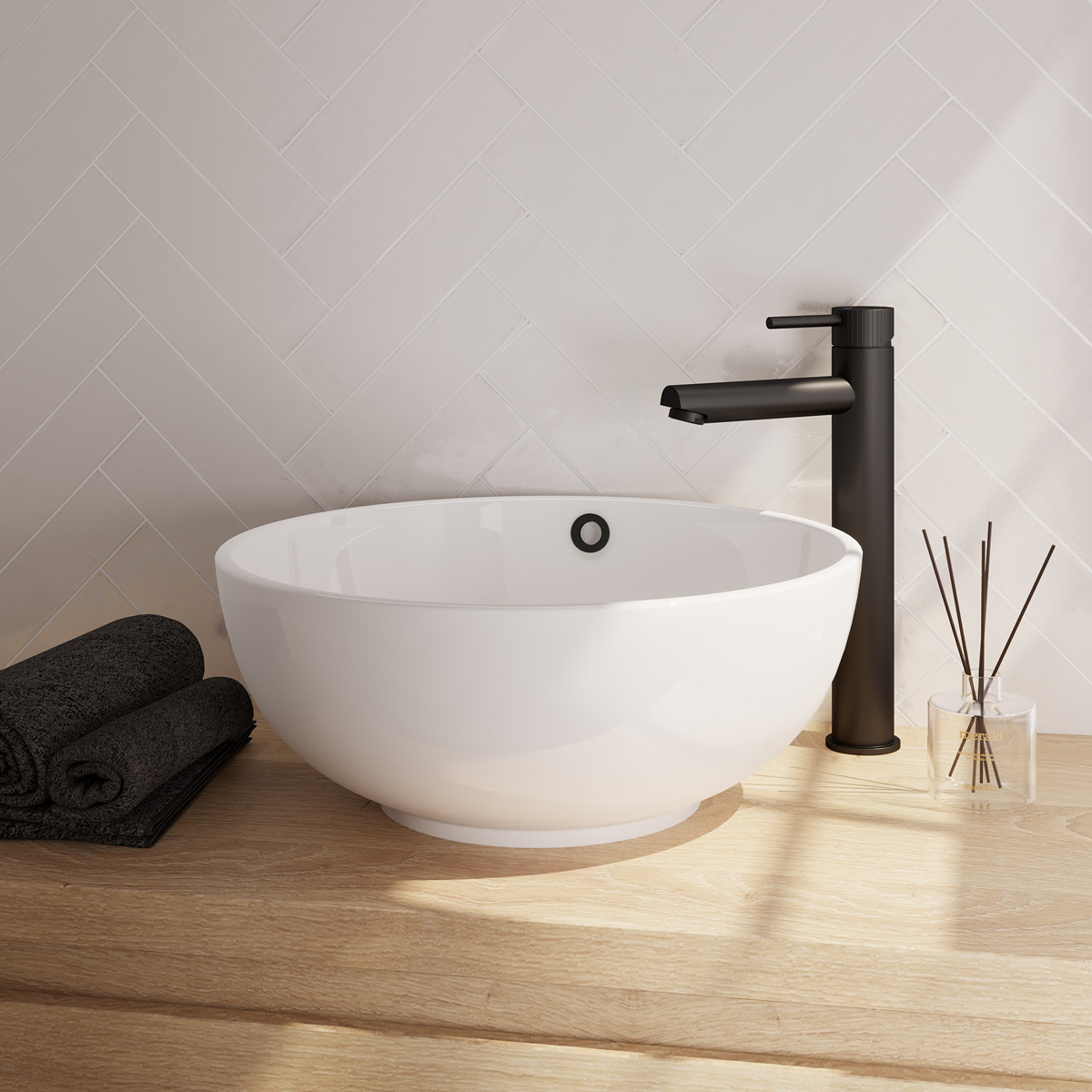 Brauer Stripe verhoogde wastafelkraan model A met ColdStart zwart mat