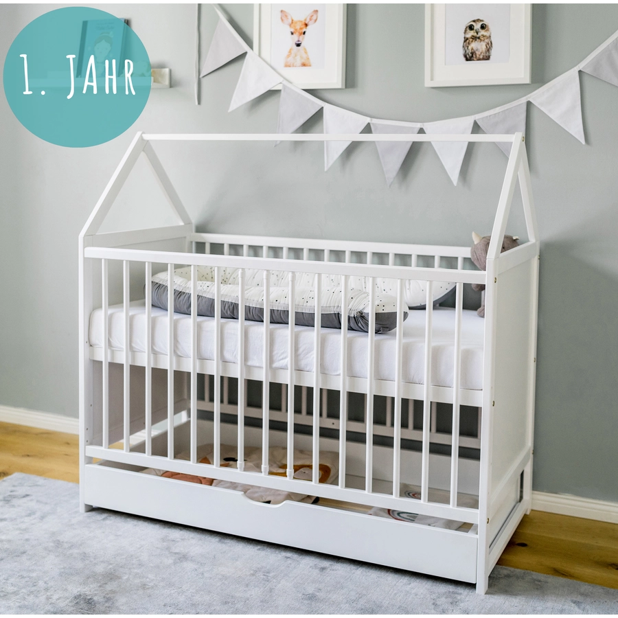 Kids Collective Beistellbett und Hausbett 60x120 cm mit Schublade, umbaubar weiß
