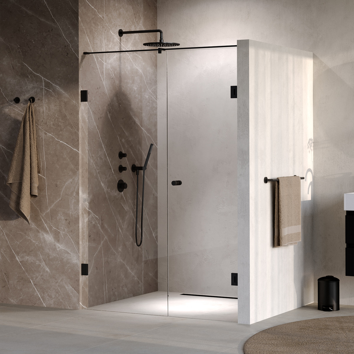 Brauer Void Carving profielloze nisdeur 130cm met draaideur 60cm aan muur zwart mat