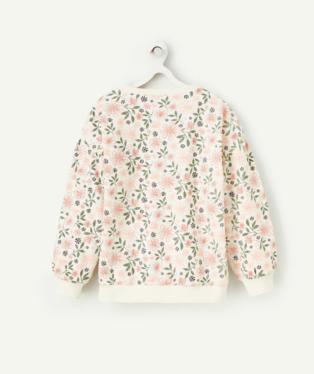 SWEAT FILLE EN FIBRES RECYCLÉES ÉCRU AVEC IMPRIMÉ FLEURI