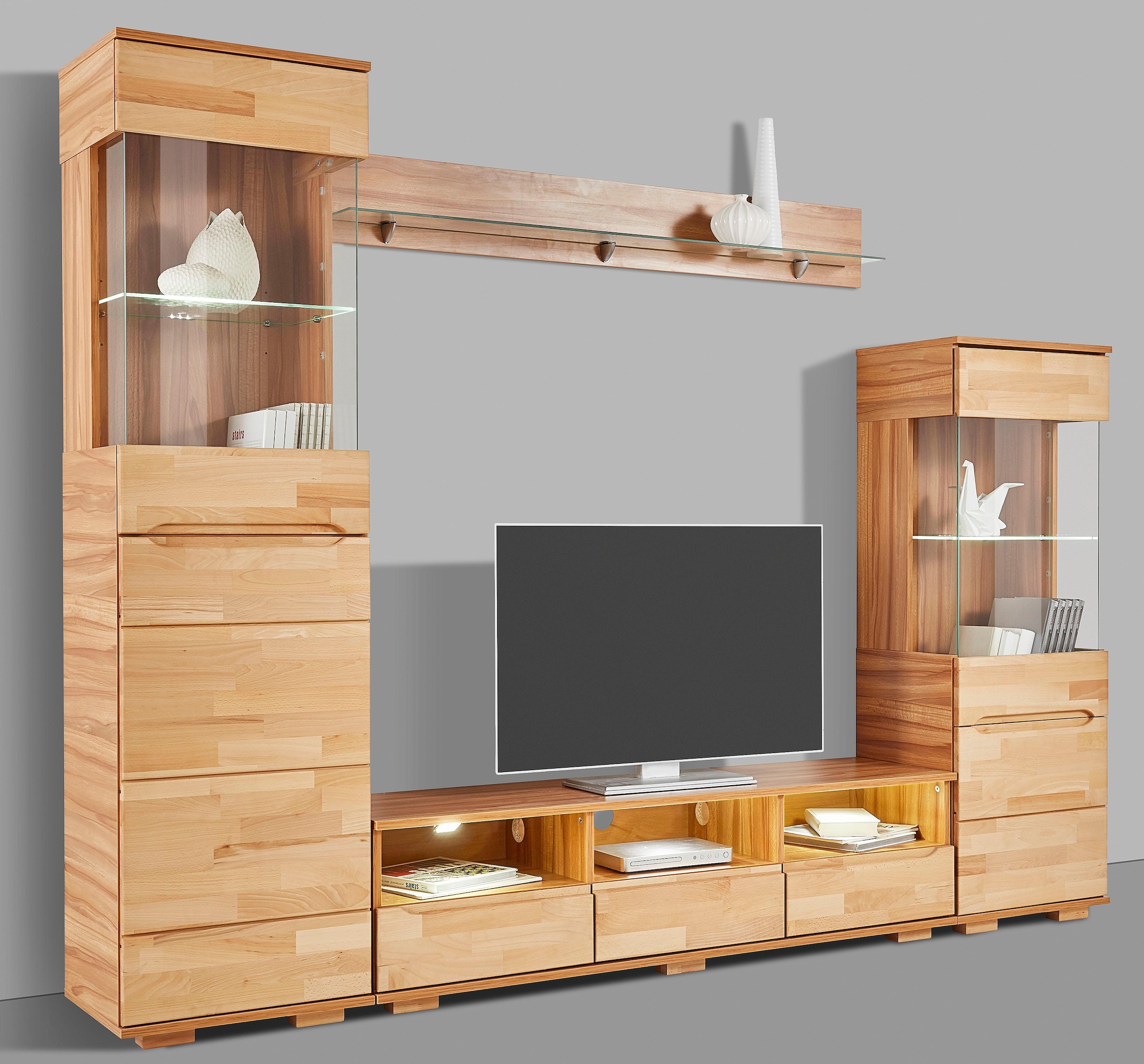 Home affaire Wohnwand »Vetro,Fronten Massivholz,Korpus Holzwekstoff,Griffmulden« Set, 4 Stk. tlg.