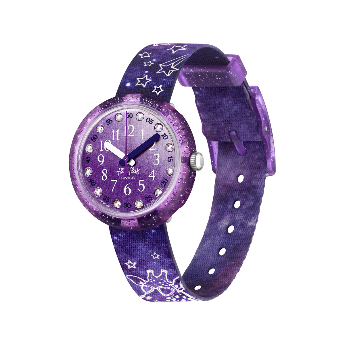 Montre FLIK FLAK  goes wild enfant plastique biosourcé bracelet PET recyclé violet