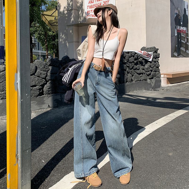 Denimot - High Waist Washed Wide Leg Jeans (diverse designs)