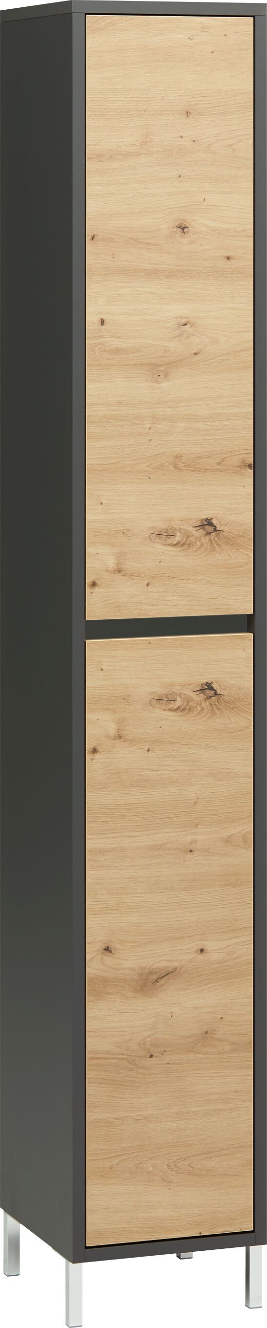 SIERRA Hochschrank - Anthrazit/Eiche / B: 30.0 cm x T: 35.0 cm x H: 190.0 cm