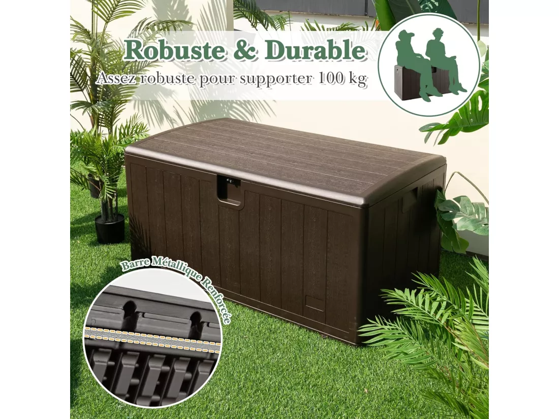 Coffre de Rangement Extérieure en HDPE 492L, Grande Boîte de Rangement avec Couvercle Verrouillable, pour Ranger des Oreillers Outils Jouet Accessoires (127 x 73 x 64 cm)