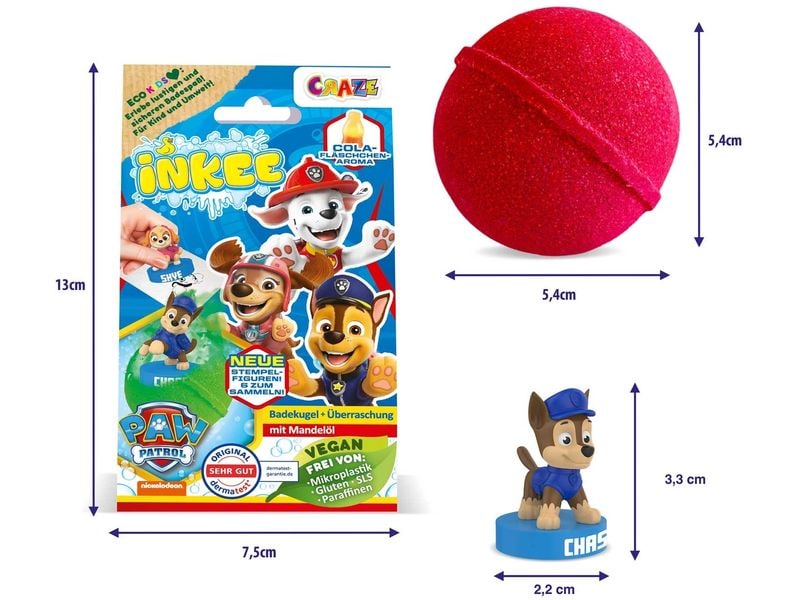 Craze Badekugel Inkee – Paw Patrol 1 Stück Überraschungs-Badebombe mit einem Paw Patrol Stempel