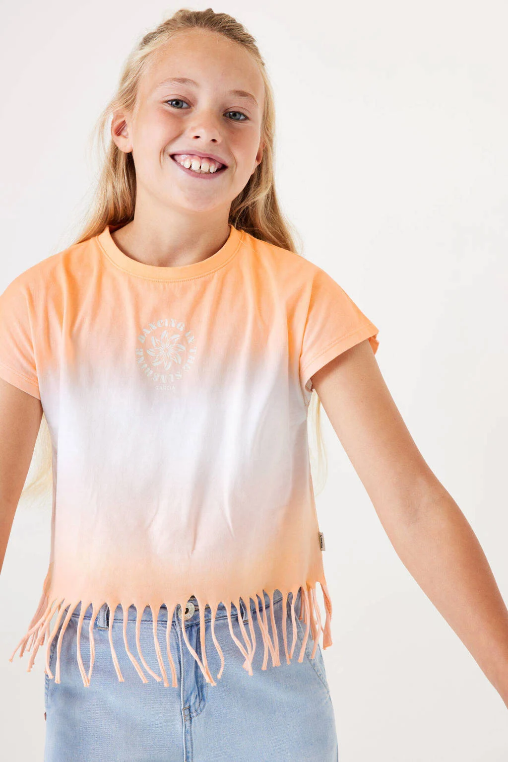 Garcia dip-dye T-shirt oranje/lichtblauw