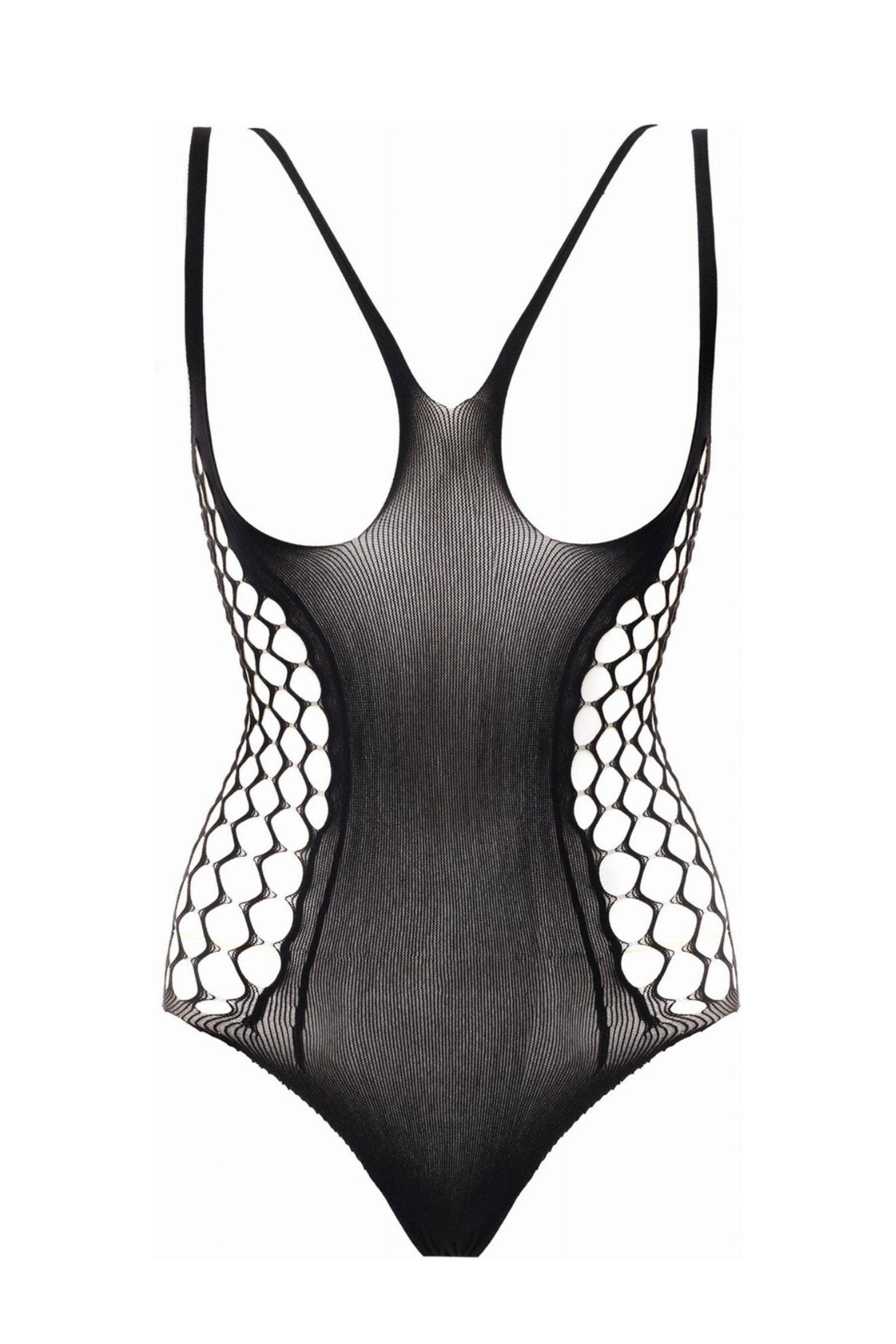 Christine le Duc fishnet stringbody Jezzy met open cups zwart