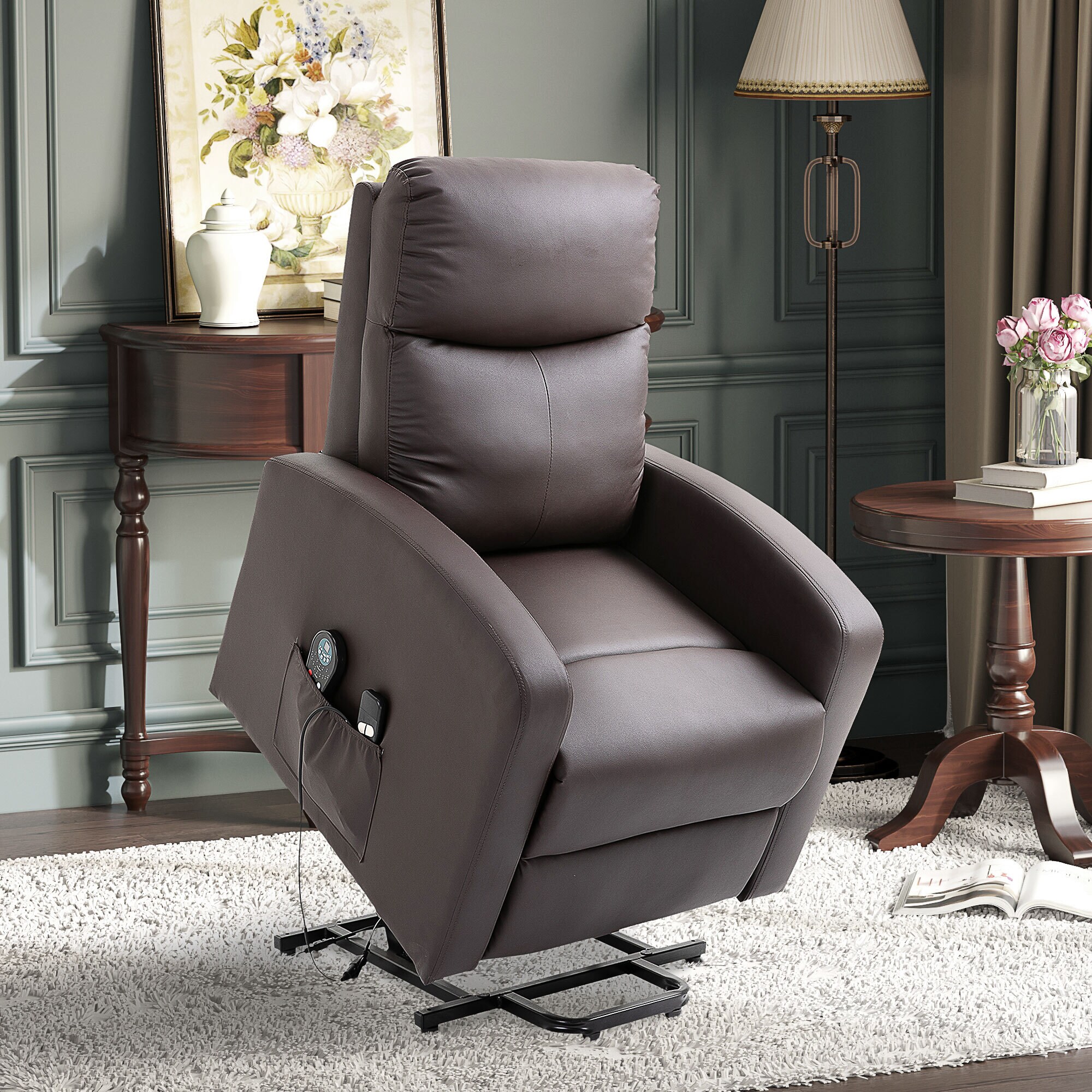 HOMCOM Funktionssessel mit Massagesessel und Aufstehhilfe braun 72L x 89B x 105H cm