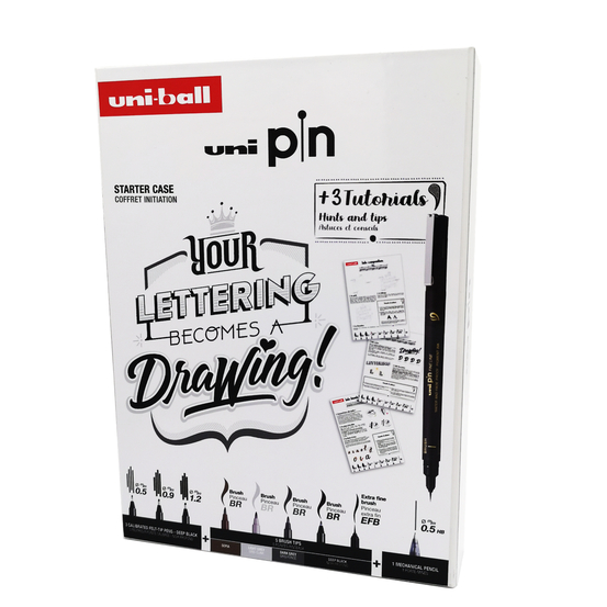 Coffret créatif édition Lettering 8 feutres Uni Pin et 3 tutoriels