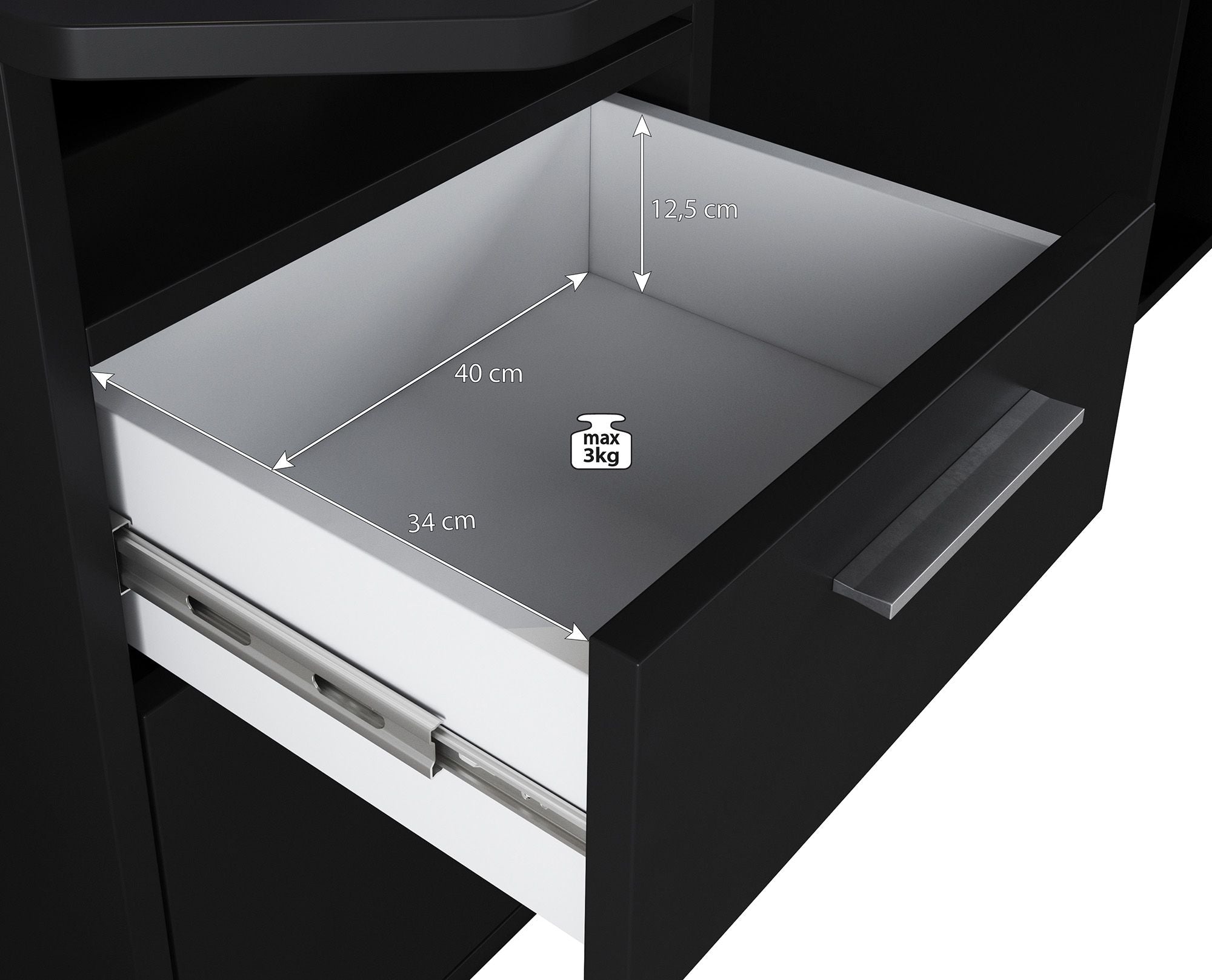 Meubella - Bureau Tamara 3 - Zwart - 160 cm - Met LED