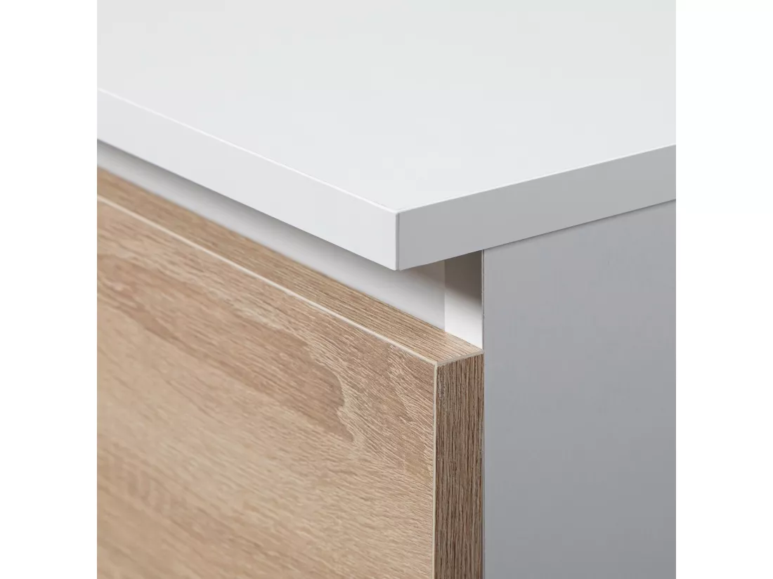 Armoire AKORD S90 Blanche 90 cm 2 portes 2 tiroirs façade Chêne Sonoma 4 étagères 90x51x180 cm