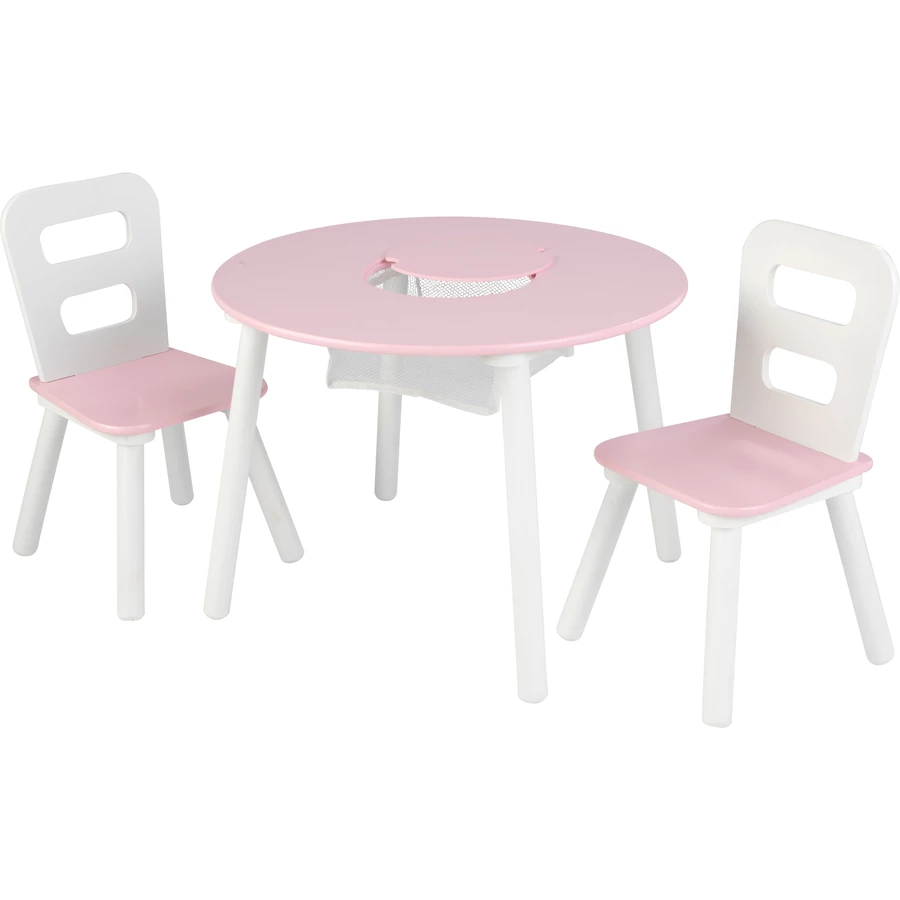 KidKraft® Runder Aufbewahrungstisch mit zwei Stühlen, weißrosa