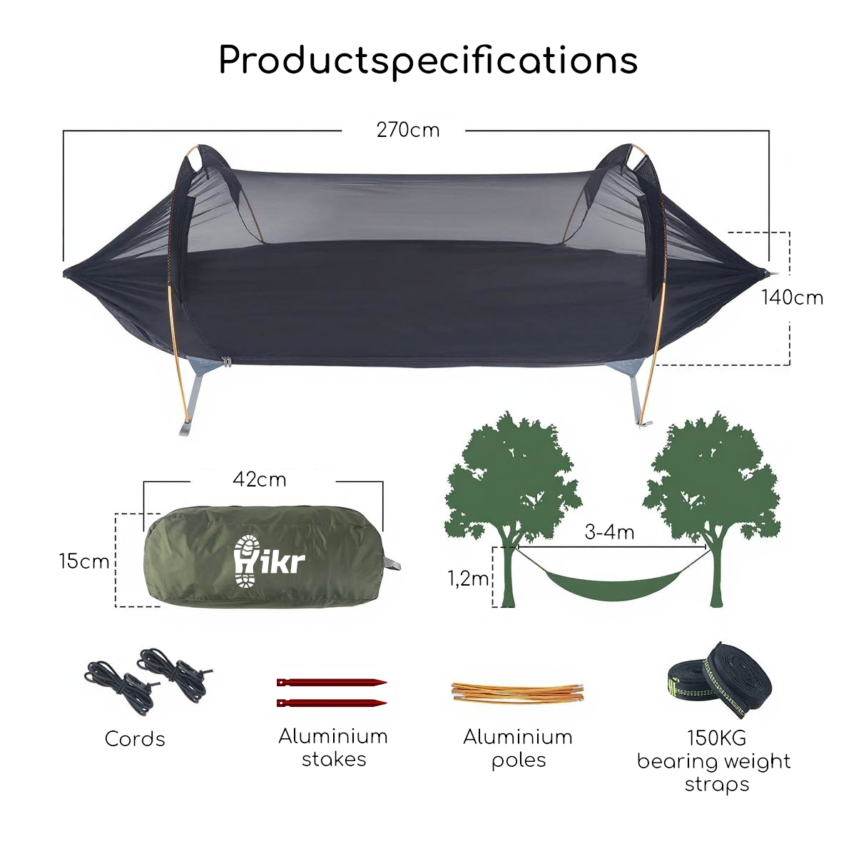 Hikr 1 persoons hangmat tent - Brown