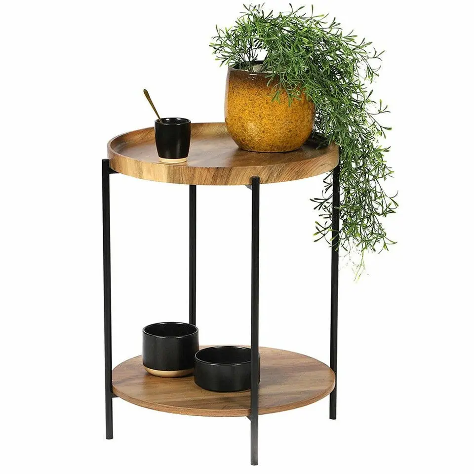 Urban Living Koffietafel Joya - hout - metaal - zwart - D42 x H51 cm