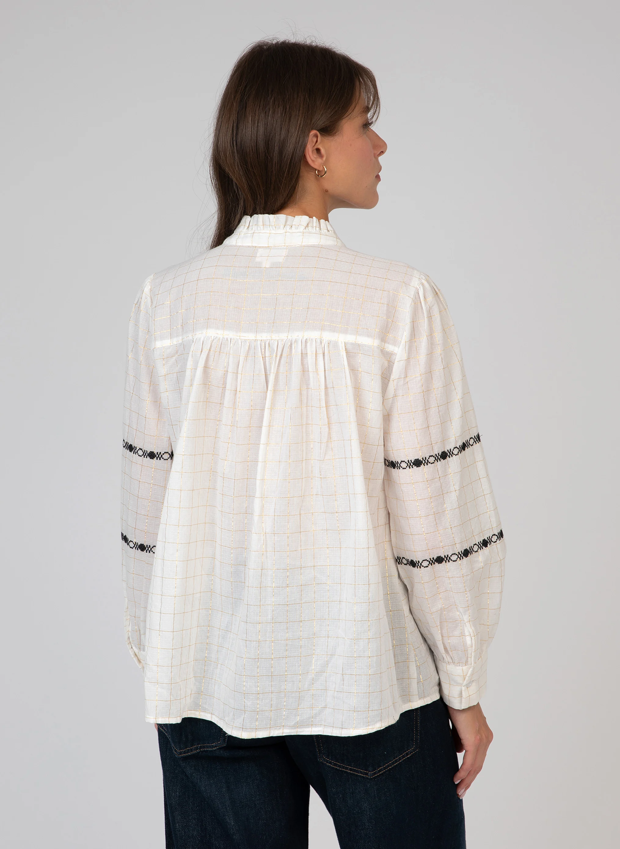 SARIKA - Chemise brodée en coton mélangé | Blanc