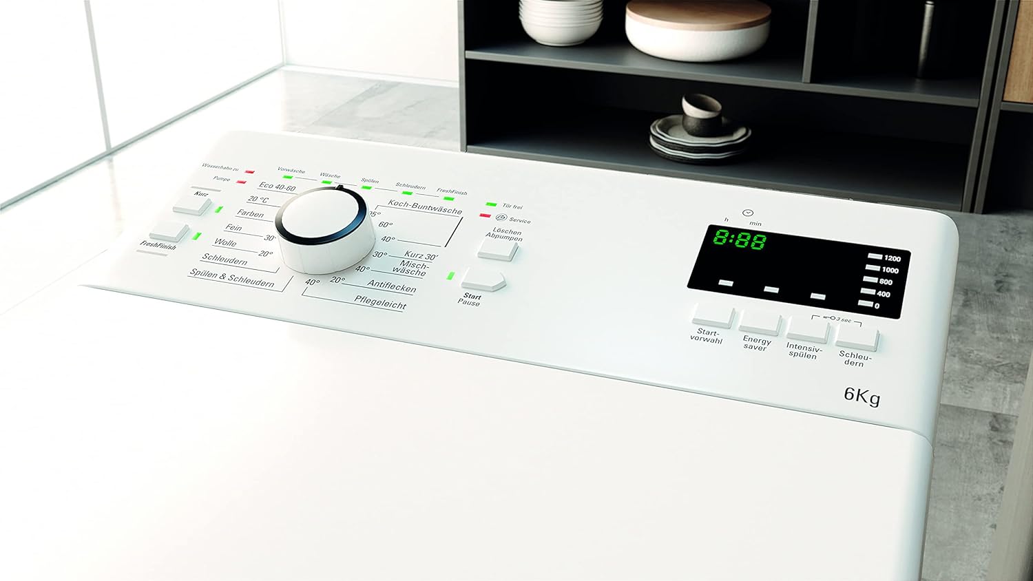 Bauknecht WMT Star 6ZB Toplader-Waschmaschine/ 6 kg/ 1200 UpM/ Vollwasserschutz/ Automatische Trommelpositionierung/ SoftOpening/ 15° Green&Clean/ Kurz 30'/ FreshFinish/ Extra Spülen/ Startzeitvorwahl