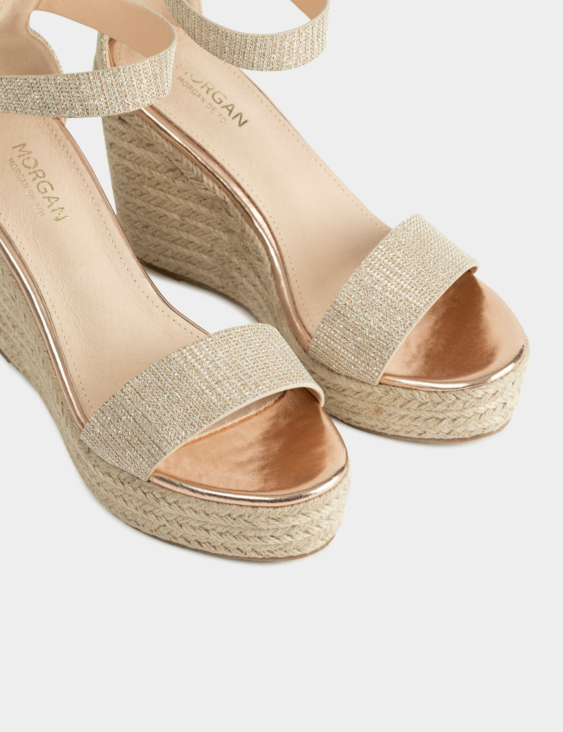 Sandales compensées à paillettes dore femme - dore