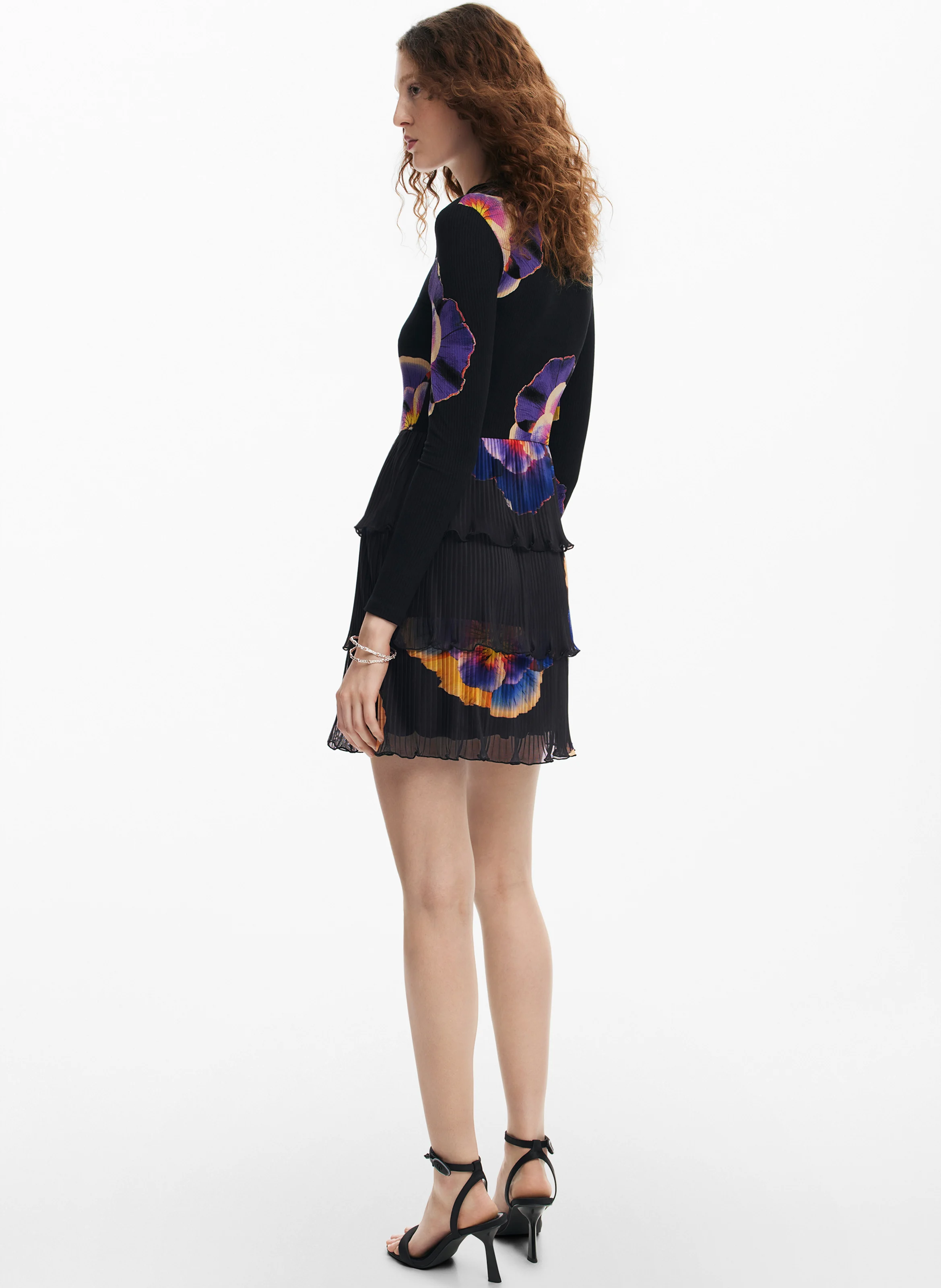 Robe courte col rond imprimée | Noir