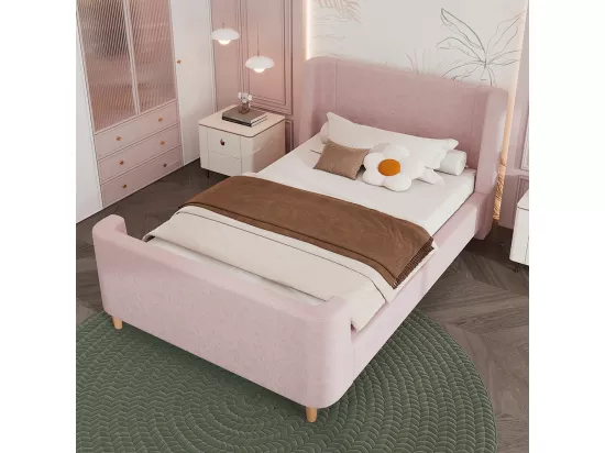 Lit d'enfant Lit rembourré,lit simple lit traîneau, 90 x 200 cm, Pour garçons & filles, Rose,Sans matelas