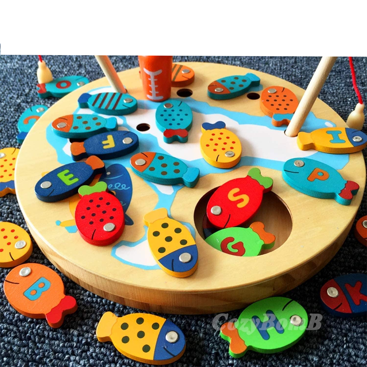 (30-tlg. Set) Magnetisches Holz Kinder Spielzeug Fische mit Buchstaben Angeln Lernspiel - Bunt