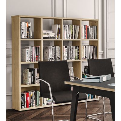 Bibliothèque CUBIC - L160 x H163 x P30 cm - 16 Cases - imitation Chêne clair