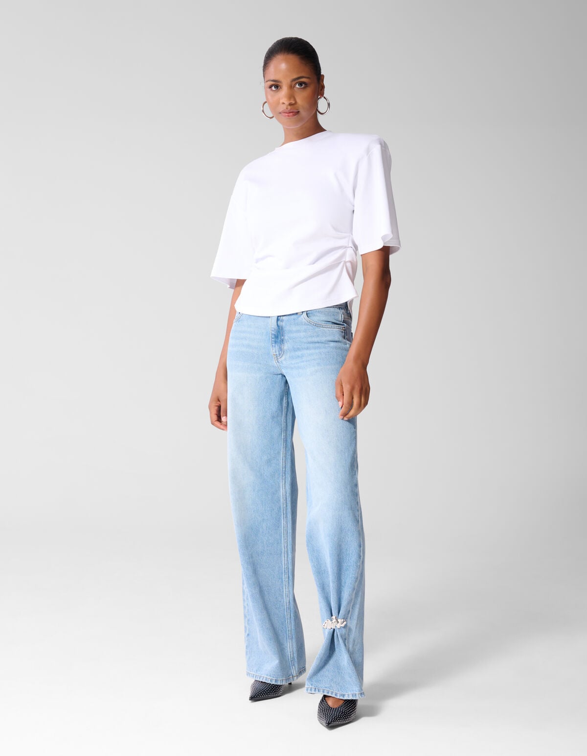 Mid Waist Wide Leg Fit Jeans Mediumstone
