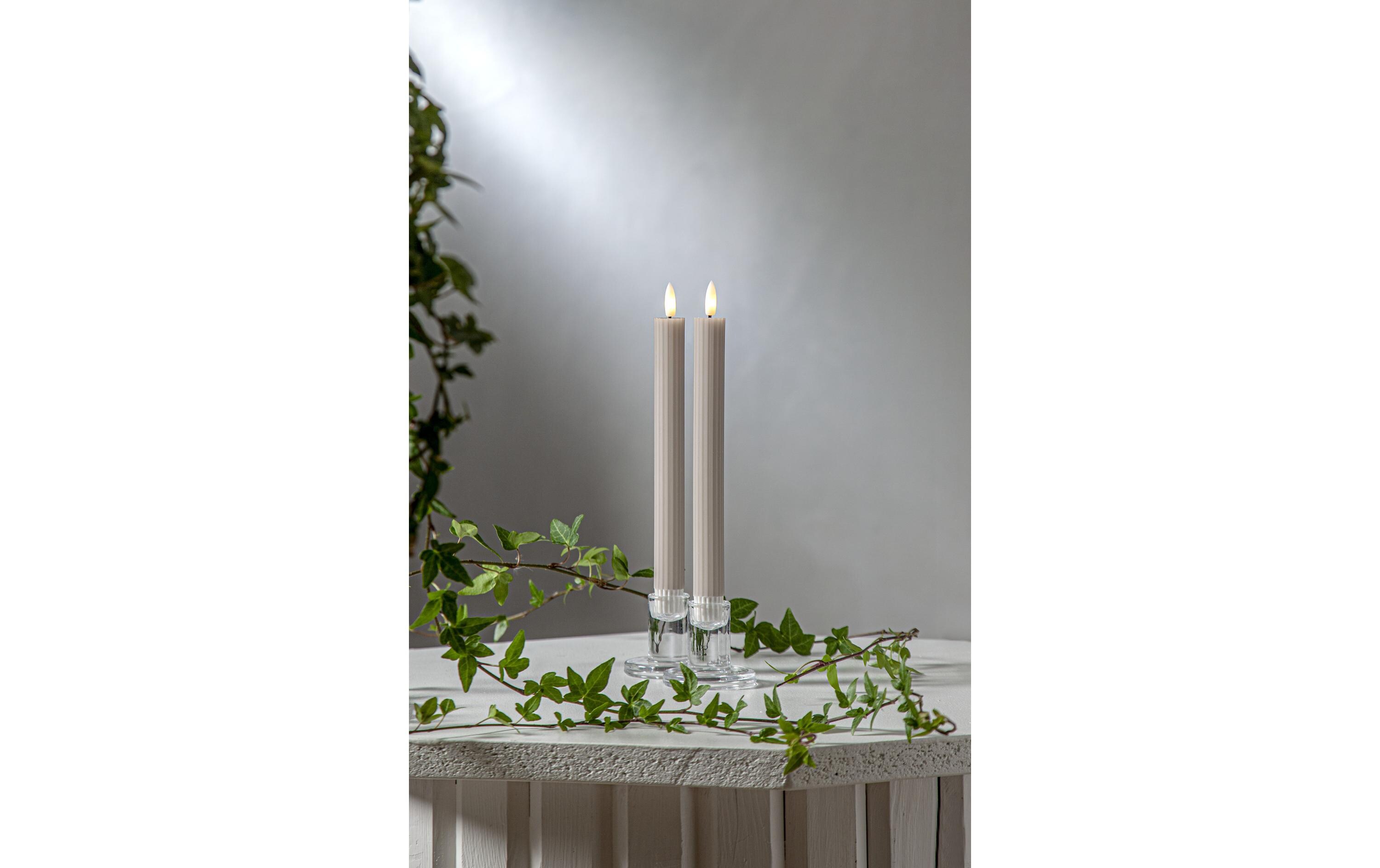 LED-Stabkerzen Set Flamme Stripe, 25 cm, Beige, 2 StückIndoor-LED Leuchterkerze