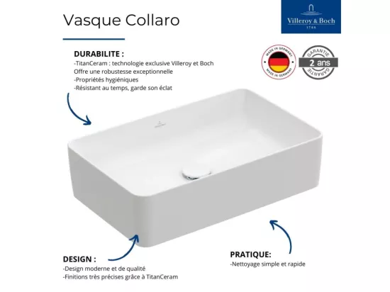 Vasque a poser rectangle VILLEROY ET BOCH Collaro Stone White CeramicPlus