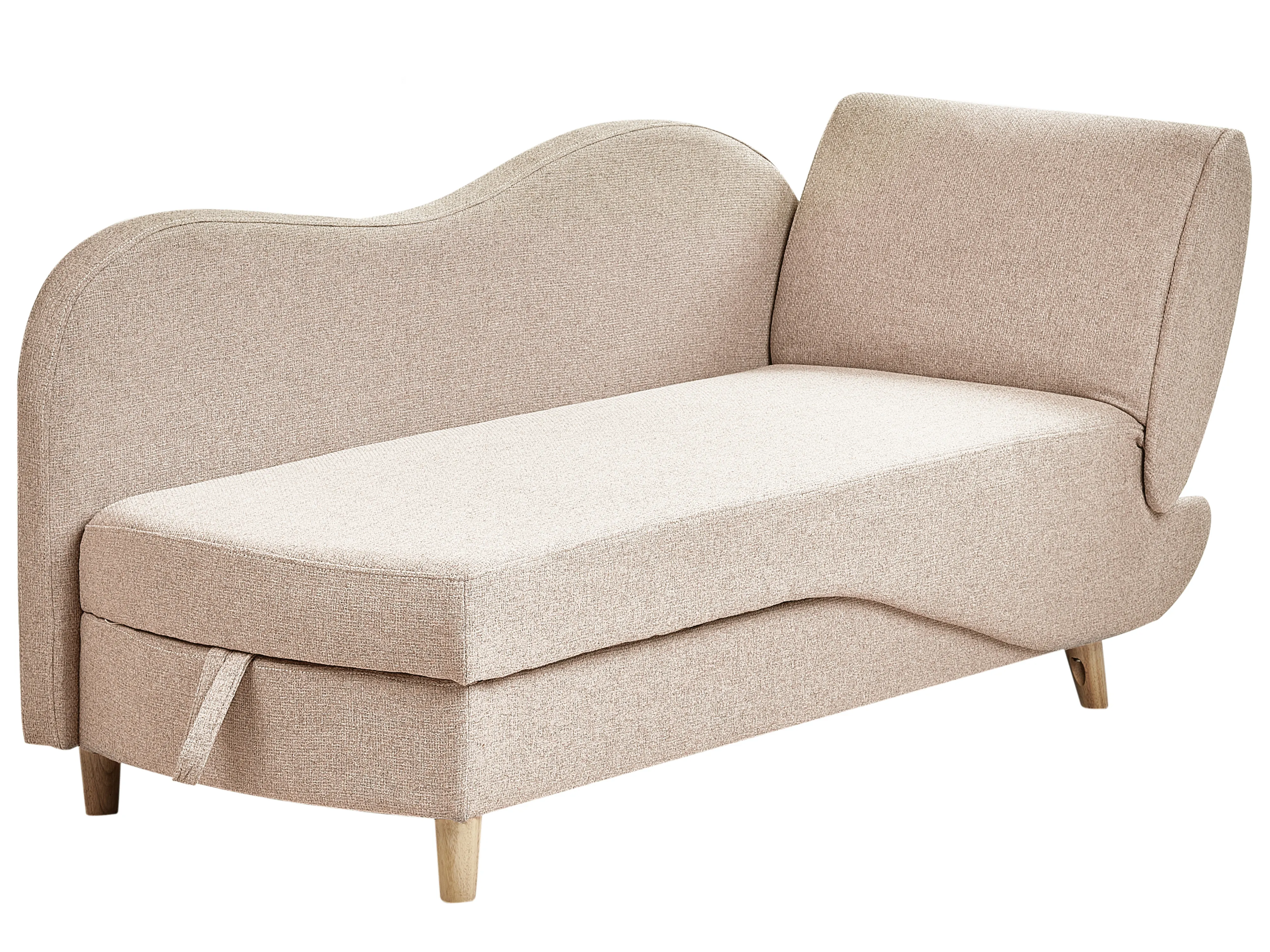 Rechtszijdige chaise longue MERI Kunstlinnen Lichtbruin met opbergruimte