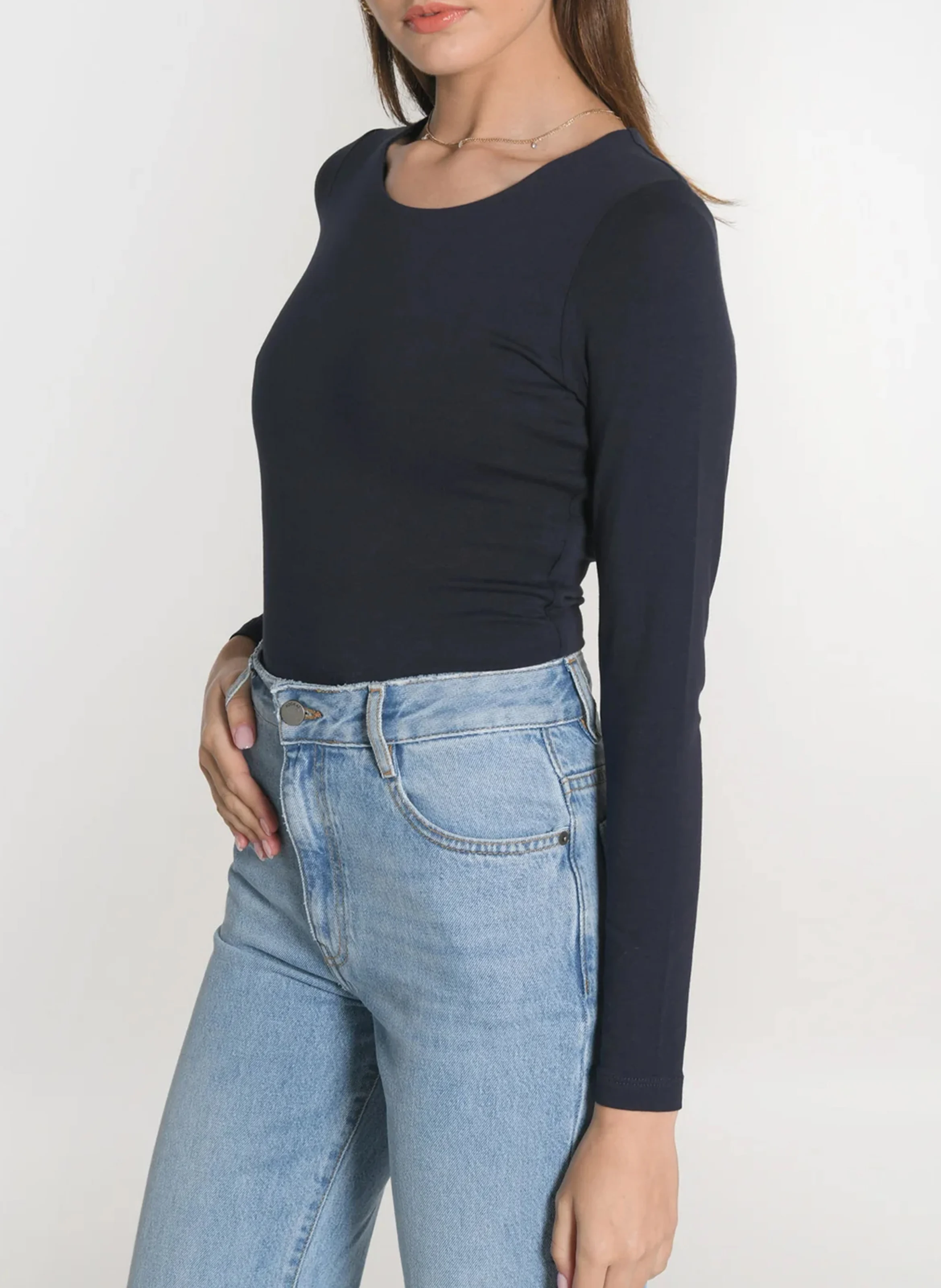 CURT - Tee-shirt cintré col rond en coton stretch | Bleu