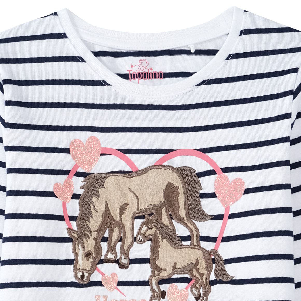 Topolino Mädchen Langarmshirt mit Pferde-Applikation weiss / dunkelblau